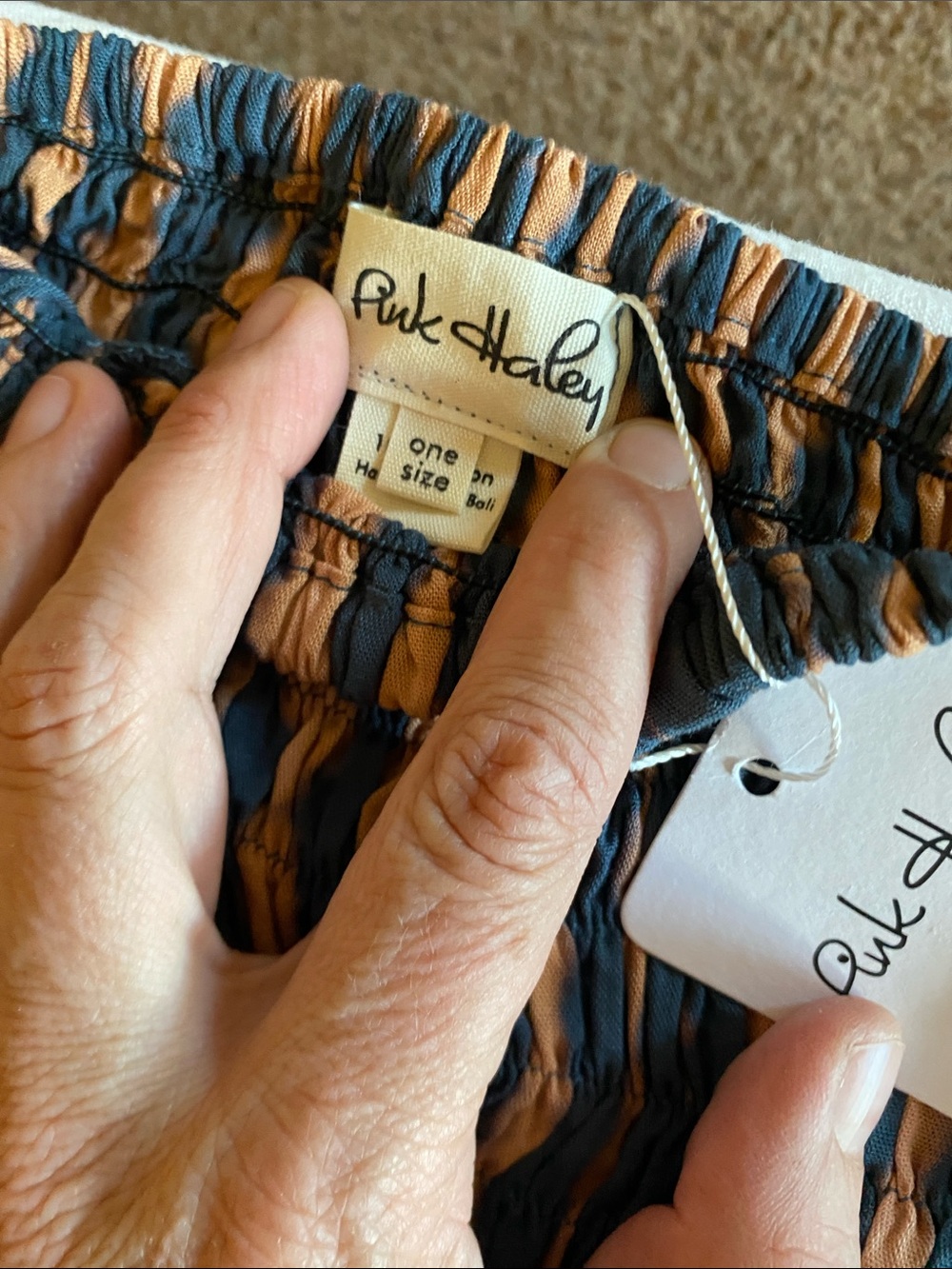 Pink Haley Navy & Tan Tie-Dye Smocked Top with Wide-Leg Pants and tube top - Picture 2 of 2
